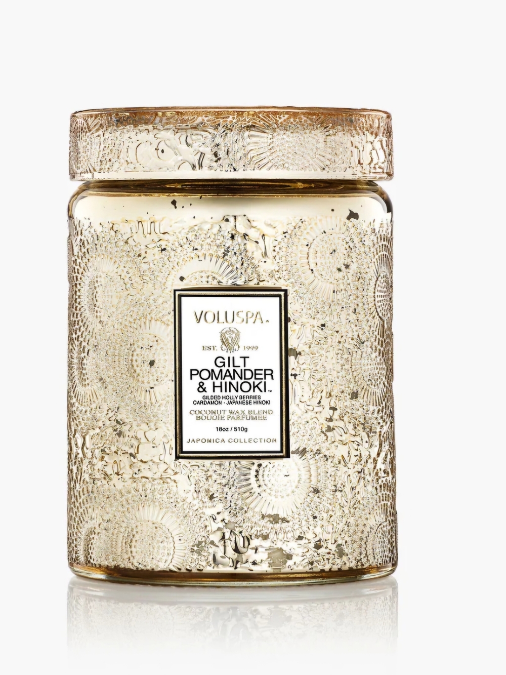 Voluspa NEW Gilt Pomander & Hinoki Scented Candle - Silver Champagne Gold
